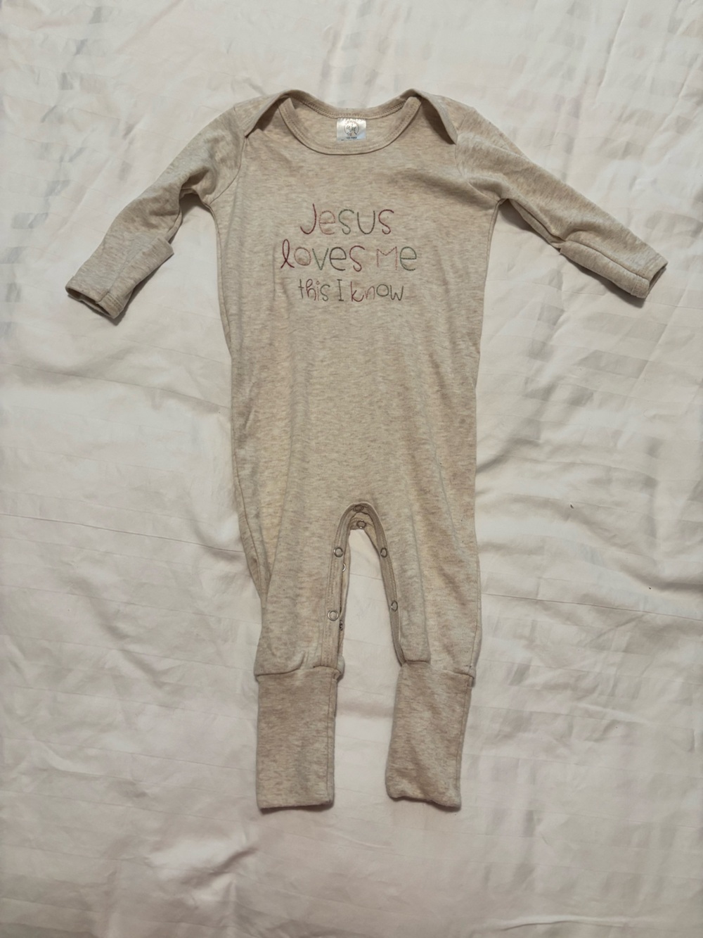 Beige Infant One-Piece Romper with Script